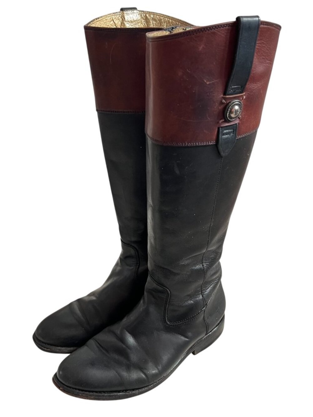 Frye knee high boots Jayden Button black brown zip up US womens 7 extended calf